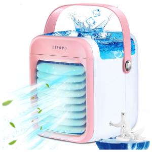LISOPO Climatizador Portátil Recarregável com Luz LED em 7 Cores, Rosa