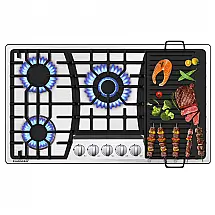 Cooktop a gás 5 bocas Kadorer inox escovado embutir com chapa reversível conversível GN/GLP 110V