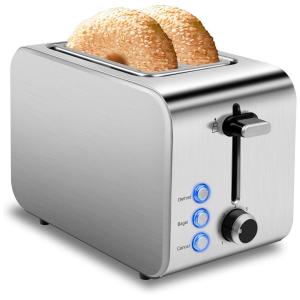 Torradeira Retro de 2 Fatias com 7 Níveis de Tostagem, Aço Inoxidável, 850W, 110v, IFEDIO, Prateado