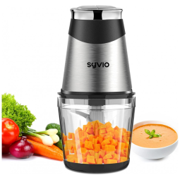 Mini Processador de Alimentos Multifuncional 600mL com 2 Velocidades e 4 Lâminas de Dois Níveis, 110V 400W, Syvio, Prata