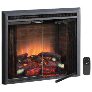 Lareira Elétrica Pura Flame de Embutir A60x68L com Controle Remoto e Porta de Vidro, 1500W, 110v, PURAFLAME, Preto