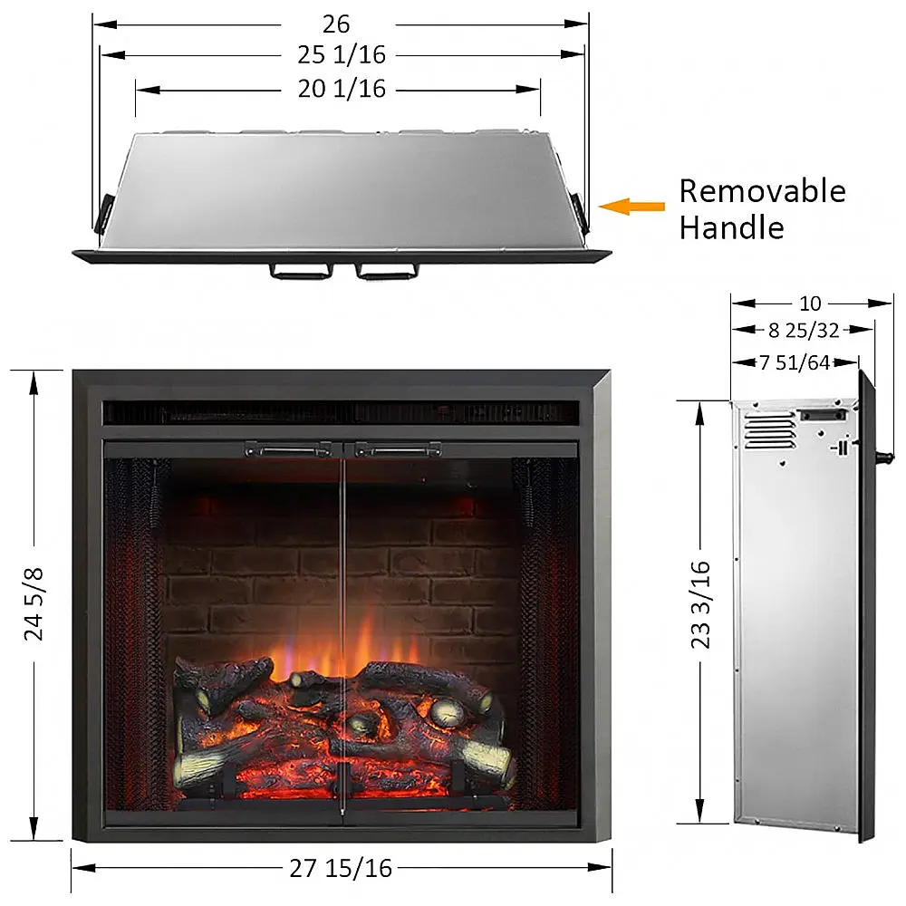 Lareira Elétrica Pura Flame de Embutir A60x68L com Controle Remoto e Porta de Vidro, 1500W, 110v, PURAFLAME, Preto — foto 2