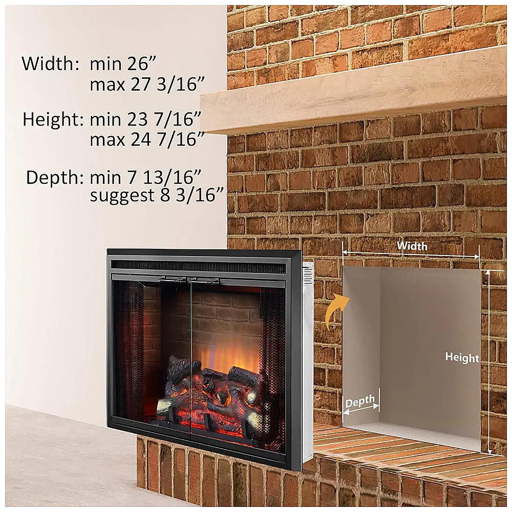 Lareira Elétrica Pura Flame de Embutir A60x68L com Controle Remoto e Porta de Vidro, 1500W, 110v, PURAFLAME, Preto — foto 3
