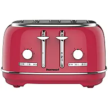 Torradeira Retrô 4 Fatias em Aço Inoxidável com Controle de Tostagem e Bandeja de Migalhas Removível, 1500W, Homeart, Vermelha