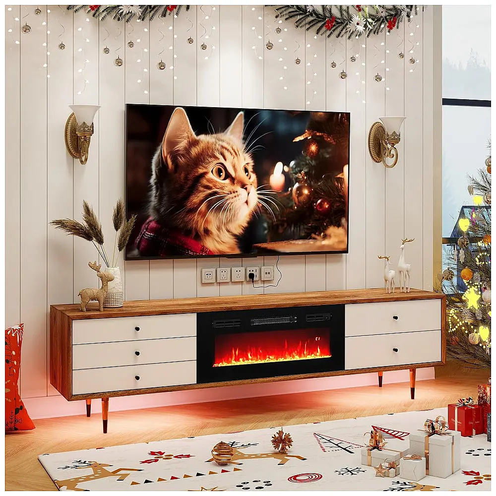 Lareira Elétrica COSTWAY 91x35cm 1500W Chamas LED Ajustáveis Embutir 110V — foto 2