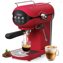 Nesskoko Máquina de Espresso Semi Automática Vermelha 20 Bar com Vaporizador de Leite e Chave Seletora Compacta