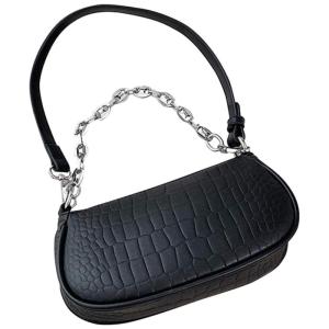 AOUTLE Bolsa Feminina de Ombro Retro, Couro Sintético, Preta