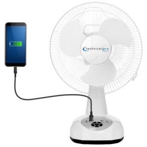 Ventilador de Mesa com 9 Velocidades e Porta USB, 110V 5W, TECHNICAL PRO TFO12T, Branco