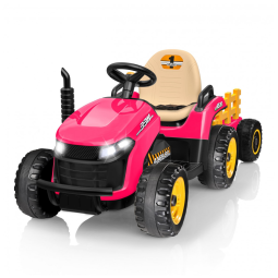 Trator Infantil Elétrico ANPABO Rosa 24V, Trailer Basculante Removível, Pneus EVA, Controle Remoto com Som Realista e Bluetooth
