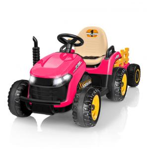 Trator Infantil Elétrico ANPABO Rosa 24V, Trailer Basculante Removível, Pneus EVA, Controle Remoto com Som Realista e Bluetooth