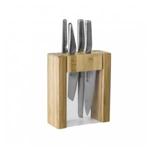 Conjunto de Facas em Aço Inoxidável com Bloco de Bancada, 5 Peças, GLOBAL 79629, Prateado