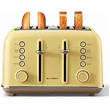 DT640 Torradeira Retro Elétrica 4 Fatias com 7 Níveis de Tostagem, 1800W, Amarela, 110v, BUYDEEM DT640E, Amarelo