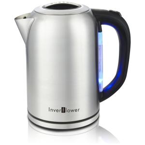 Chaleira Elétrica 1.7L com Desligamento Automático, Aço Inox e proteção contra fervura, 1500W, 110v, INVERFLOWER, Prateado
