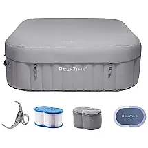 Spa Inflável Hidromassagem para 4 Pessoas com 130 Jatos, Cartucho de Filtro e Tampa, RELXTIME, Cinza