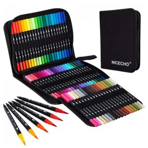 Conjunto de Canetas Artisticas 60 Cores com Pontas Duplas para Adultos, Nicecho, Preta