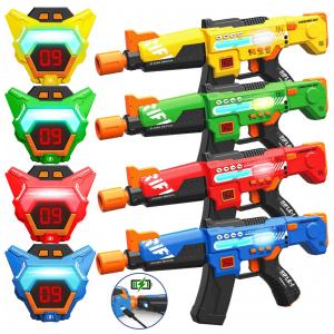 Conjunto de Arminha de Brinquedo para 4 Jogadores com Laser Tag Recarregável e Exibição de Pontuação em LED, para Crianças e Adultos