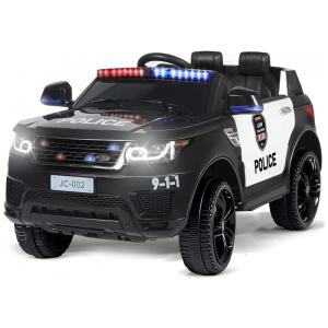 Carrinho, Carro Elétrico de Polícia, 1 lugar, 12V, com controle remoto, USB MP3, 4 km por hora, 2 a 6 anos, KINDER KING, Preto