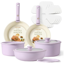 Jogo de Panelas Antiaderente CAROTE, 15 peças - Roxo: Economize Espaço, Versátil e Prático!