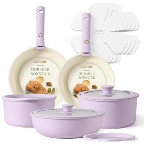 Jogo de Panelas Antiaderente CAROTE, 15 peças - Roxo: Economize Espaço, Versátil e Prático!