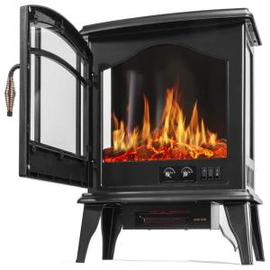 Lareira Elétrica com Chamas 3D Ajustável, 1500W, 110v, BARTON, Preto