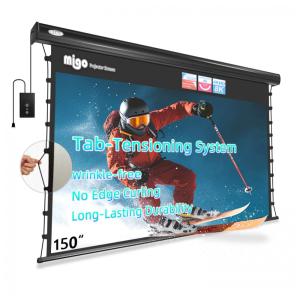 Tela de projeção motorizada 330x187cm MIGO cinza crystal ganho 2.0 tab tension 16:9 teto parede 110V black housing