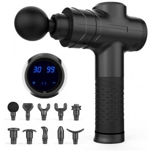 Massageador Pistola Elétrico Profissional Sem Fio 10 Acessórios e 30 Velocidades, GLADIOUR, Preto