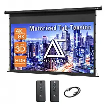 Tela de projeção motorizada 120" 16:9 Akia Screens CineWhite P branca tab-tension retrátil para projetor UST/short/standard 110V
