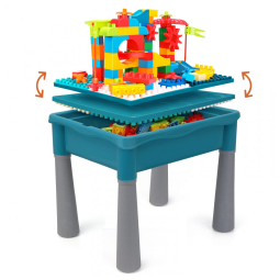 Mesa de Atividades Multifuncional 5 em 1 com 105 Blocos de Montar e Armazenamento, BEAURE, Azul