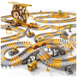 Pista de Corrida com 299 Peças, Tema de Construção e Engenharia para Crianças Acima de 3 Anos, IHAHA, Amarela