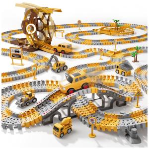 Pista de Corrida com 299 Peças, Tema de Construção e Engenharia para Crianças Acima de 3 Anos, IHAHA, Amarela