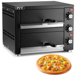 Forno de Pizza Elétrico Duplo de Bancada com Temporizador, Aço Inoxidável, 110V 1100W PYY, Preto