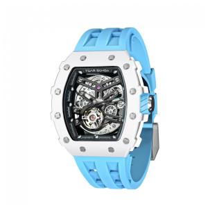 TSAR BOMBA Relógio Masculino Automático Luxury Esqueleto Quadrado com Cristal de Safira, Silicone, 50M Resistência à Água