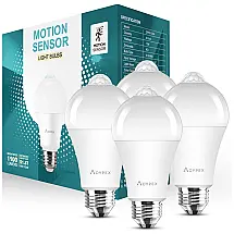 Lâmpada LED Sensor de Movimento 1500LM, 100W Frio 5000K, 4 Un, AOVPEX, Branco