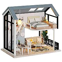 Casa em Miniatura Realista com Móveis 3D de Madeira para Adultos e Adolescentes, Fsolis, Cinza