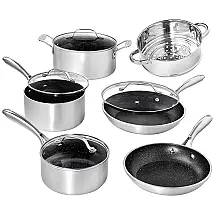 Granite Conjunto de Panelas e Frigideiras Antiaderentes de Granito, 10 Peças, GRANITESTONE Silver, Prateado