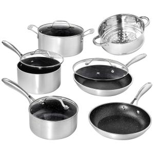 Granite Conjunto de Panelas e Frigideiras Antiaderentes de Granito, 10 Peças, GRANITESTONE Silver, Prateado