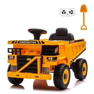 Escavadeira Elétrica Infantil a Bateria 12V com Escavação Ajustável, 2 Velocidades e Música, AOKOY, Amarela