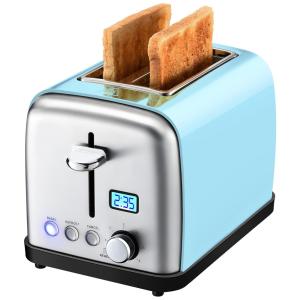 TUNEAKE Torradeira Elétrica 2 Fatias com 6 Níveis de Tostagem com Função Descongelar e Bandejas de Migalhas Removíveis 110V, Azul