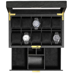 Caixa, Estojo para Relógios Protege e zena, 10 Lugares, ROTHWELL, Preto