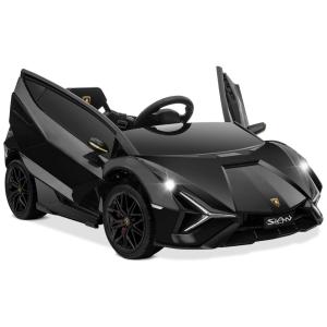 Kids Lamborghini Carro, Carrinho Elétrico Infantil a Bateria 12V 1 Assento com 2 Velocidades Luz LED e Sistema de Som, KIDZONE, Preto