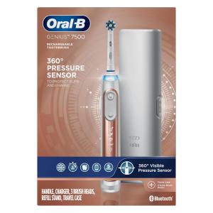 Escova Dental Elétrica Recarregável Cabeças de Substituição 5 Modos Rose, ORAL B 7500 Power, Dorado