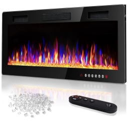 Lareira Elétrica de Embutir A45x76L com Controle Remoto e Tela Sensível ao Toque, 110V, Vitesse, Preta