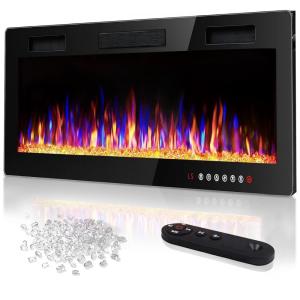 Lareira Elétrica de Embutir A45x76L com Controle Remoto e Tela Sensível ao Toque, 110V, Vitesse, Preta