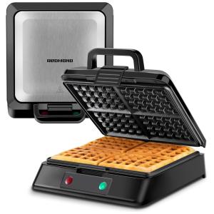 Máquina de Waffle Antiaderente, Aço Inoxidável, 1300W, 110v, REDMOND, Prateado