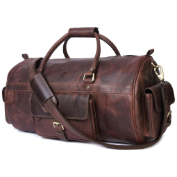 Bolsa de Viagem Masculina Clássica de Couro, AARON LEATHER GOODS VENDIMIA ESTILO, Marrom Escuro