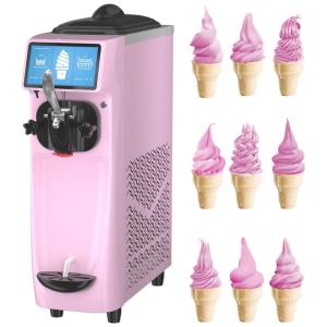 Máquina de Sorvete Profissional 17L por Hora com 1 Bico e Tela LCD, 110V 1050W, GSEICE ST16RELW, Rosa