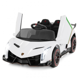 Carro Elétrico Infantil Licenciado 2 Lugares Lamborghini Veneno OLAKIDS Bege 12V 4WD Suspensão Controle Remoto Música USB MP3
