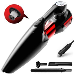 Aspirador de Pó Automotivo Portátil para Carro Bomba e Medidor de Ar Pó Seco e Úmido Cabo 4,5mt, YANTU, Preto