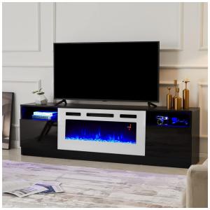 Amerlife Fireplace TV Stand with 36 Electric Fireplace, LED Light Entertainment Center, Modern Wood Texture Entertainment Stand with