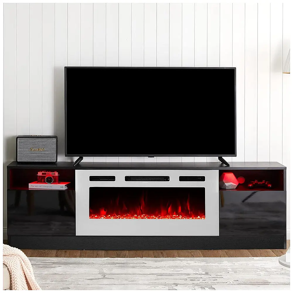 Rack para TV com Lareira Elétrica Amerlife 91 cm, Iluminação LED e Controle Remoto, para TVs até 80 Polegadas, Preto — foto 2
